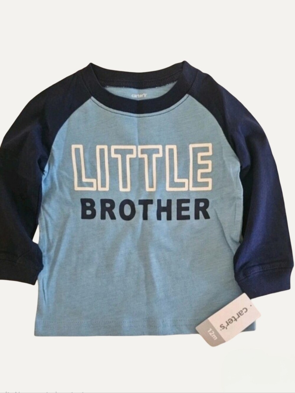 Carter's Light Blue and Navy "Little Brother" Raglan Long Sleeve Tee 12M